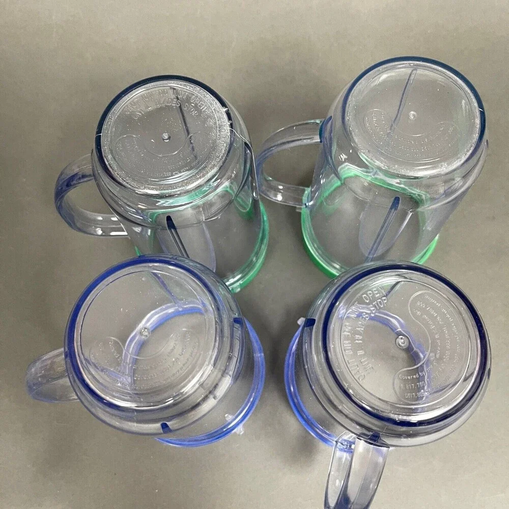 Magic Bullet Cups Party‎ Mugs with Green Blue Comfort Lip Rings Lot of 4